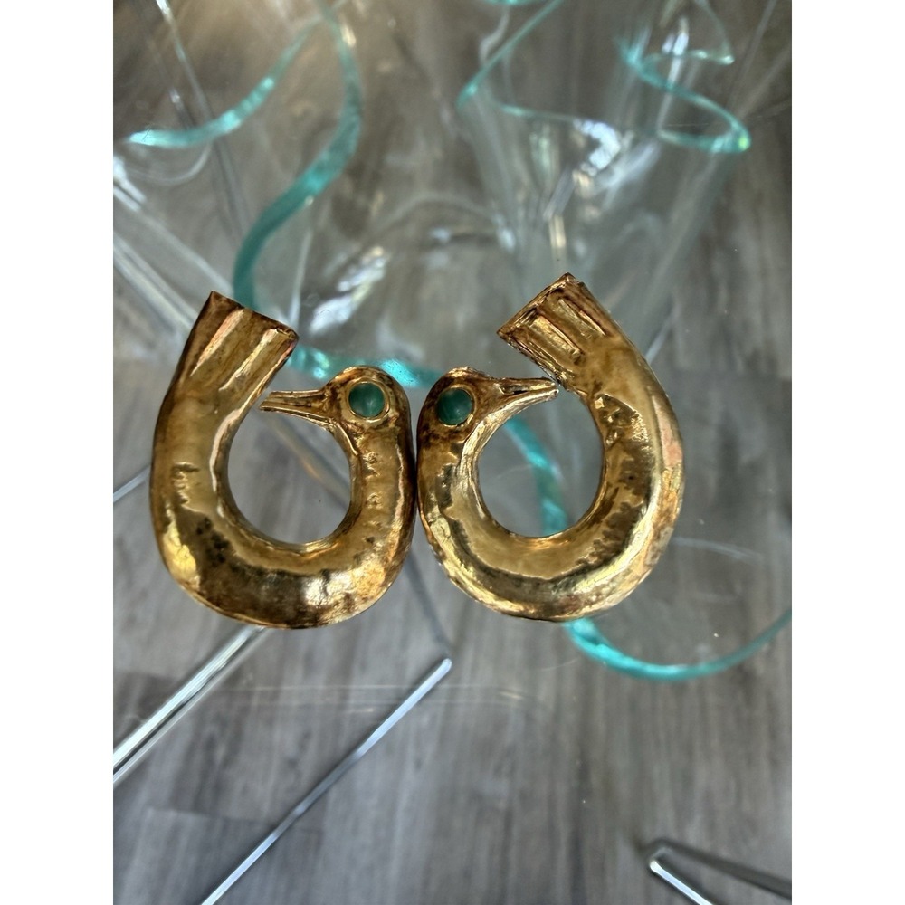 Vintage MCM Sterling Silver 18K Gold Plated Bird Earrings Turquoise Eyes